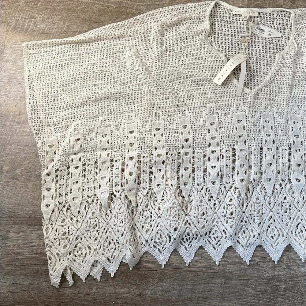 NWT LoveStitch Crochet Beige Bohemian Hippie Poncho One Size